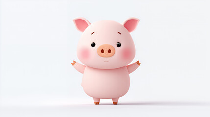 3D Cute SD Little Pig on White Background