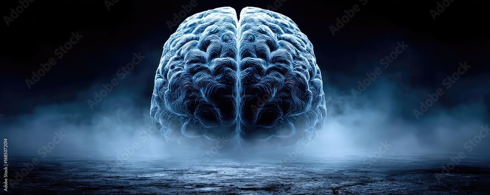 Aufkleber brain fog and concentration problems concept. a surreal representation of a brain emerging from fog.