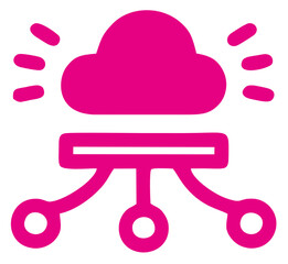 Cloud computing icon with connected nodes, neon outline