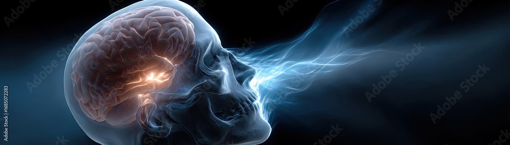 Poster brain fog and concentration problems concept. a surreal representation of a brain emitting energy an