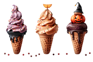 Cream Pumpkin Playful Festive Collection Isolated Transparent Background Set Ice Cones Themed Holidays Ecommerce Web Print Copy Space Template Branding Social Media Poster Banner Marketi SEO Optimized