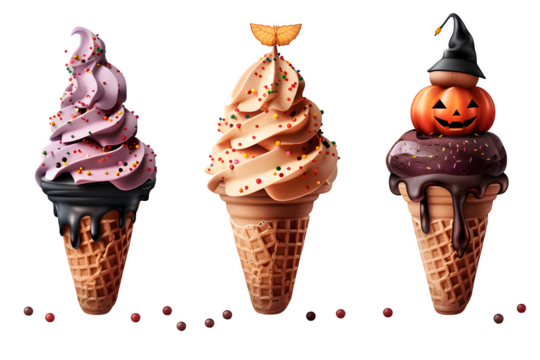 Cream Pumpkin Playful Festive Collection Isolated Transparent Background Set Ice Cones Themed Holidays Ecommerce Web Print Copy Space Template Branding Social Media Poster Banner Marketi SEO Optimized