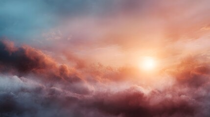 Vibrant sunrise illuminates a dramatic sky filled with colorful clouds showcasing a breathtaking gradient of warm and cool tones