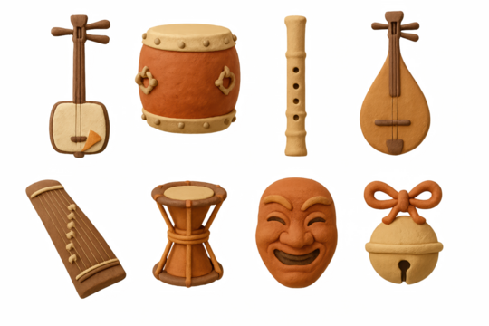 Clay-inspired traditional musical instruments and mask collection