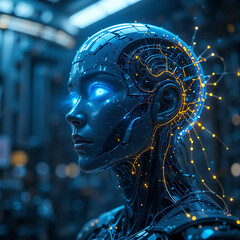 Obraz premium Futuristic Human Profile with Glowing Cybernetic Eyes