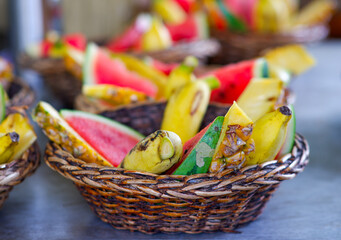 Chopped fresh fruits prepared to feed the elephants at Pinnawala Elephant Orphanage.