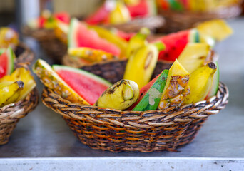 Chopped fresh fruits prepared to feed the elephants at Pinnawala Elephant Orphanage.