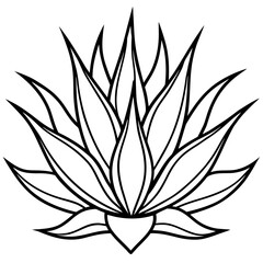 Abstract Aloe Cactus Line Art Vector