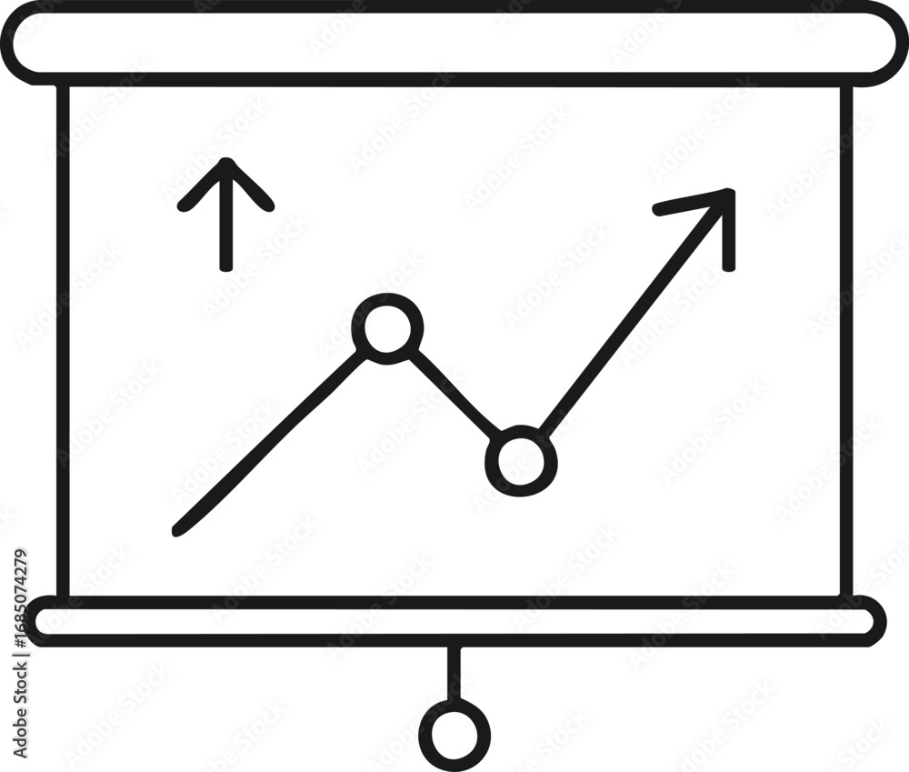 Poster a minimalist outline icon displays a line graph on a presentation screen, illustrating a strong upwa