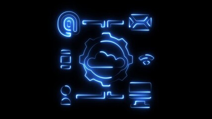Neon blue digital technology icons cloud computing network connection email communication user interface data - Powered by Adobe