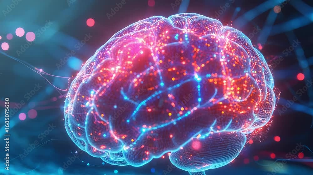 Poster artificial intelligence brain processing data with neural network connections