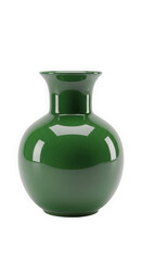 Elegant green ceramic vase isolated on transparent background