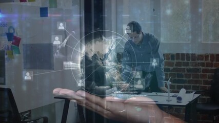 Animation of globe and data processing over caucasian businessman thinking - Powered by Adobe