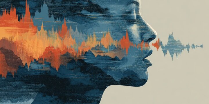 Abstract profile of woman, voice waveform