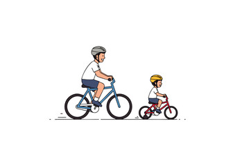 Fototapeta premium icon of dad and child riding bicycles together