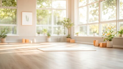 Tranquil yoga session in a bright studio serene indoor environment morning light peaceful atmosphere
