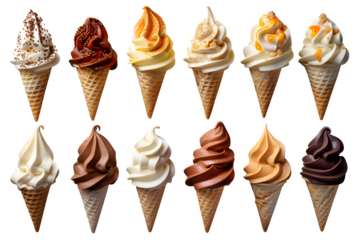 Isolated Transparent Background Collection Different Vanilla Soft Serve Styles Cones Cups Multiple Poster Banner Marketing Ecommerce Web Print Copy Space Template Branding Social Media SEO Optimized