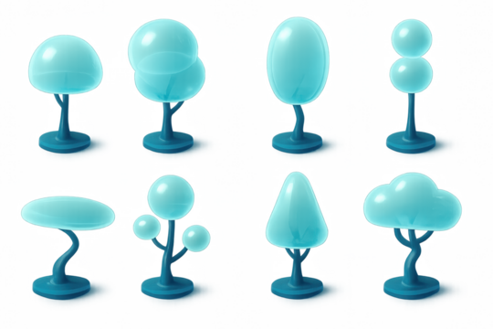 Glossy 3d abstract trees on vibrant background