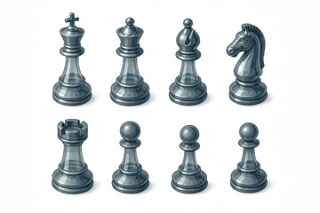 Realistic chess pieces set with detailed shadows and highlights