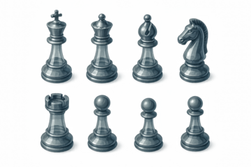 Realistic chess pieces set with detailed shadows and highlights
