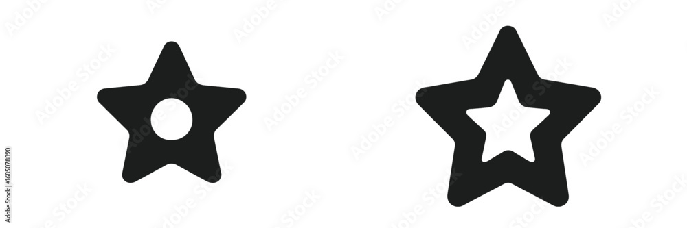 Poster black star icons with different inner shapes illustrating design concepts on a white background
