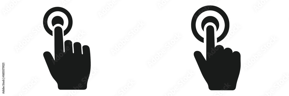 Poster hand pressing button in minimalistic design showing interaction with technology in modern interface
