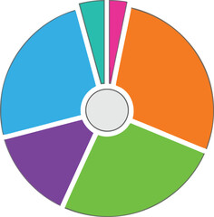 Obraz premium Vibrant, segmented pie chart illustration for data visualization and statistical analysis. This modern infographic effectively represents market share, financial data, and proportions
