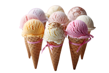 Pastel Cream Ribbon Creative Food Concept Isolated Transparent Background Collection Mini Ice Cones Flavors Branding Social Media Poster Banner Marketing Ecommerce Web Print Copy Space T SEO Optimized
