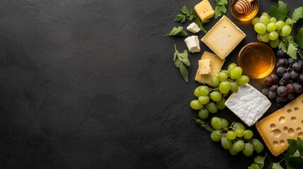 Cheese and grapes platter gourmet food styling dark background high-quality image culinary delight fresh ingredients