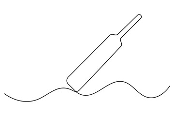 Continuous one line drawing of cricket bat ball and wicket stumps professional sports outline vector illustration
