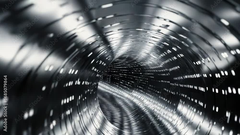 Poster metallic tunnel rotating with binary code creating futuristic effect