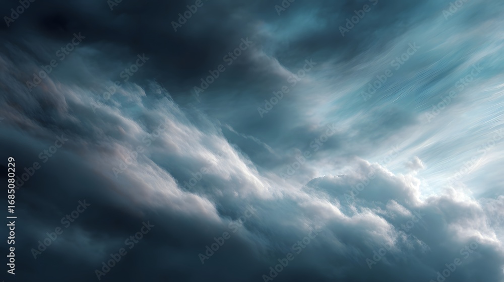 Poster dramatic and dynamic storm clouds swirl across the vast blue sky creating a powerful and atmospheric