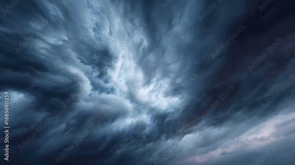Poster dramatic stormy sky with swirling dark clouds creating a powerful and ominous weather scene hinting 