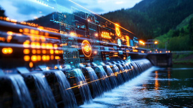 Futuristic Hydroelectric Dam at Night A Visualization of Renewable Energy and Sustainable Technology