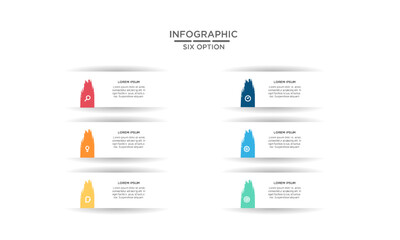 Modern Infographic Template with Six Options, Steps, or Features. Business Presentation Vector Design for Data Visualization and Workflow.