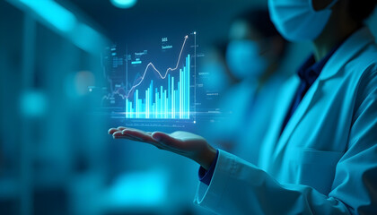 Scientist Presenting Upward Trending Data Hologram