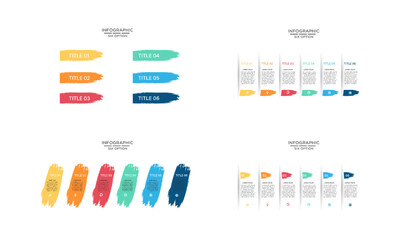 Modern colorful infographic template with six brushstroke options for business presentations and data visualization.