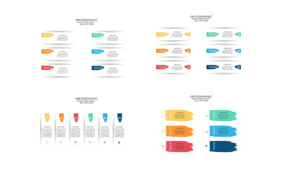 Infographic Template Set with Six Options and Brush Stroke Design Elements for Business Presentation