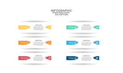 Infographic Design Template with Six Steps, Colorful Brushstroke Elements, and Icons for Business Presentations