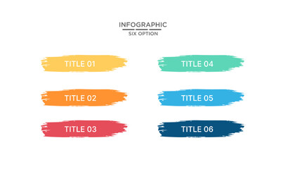 Six Option Infographic Template with Colorful Brush Strokes for Business Presentation Design and Workflow Diagram