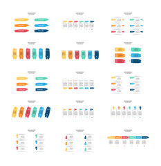 Infographic vector template set for business presentations with six options or steps, featuring various horizontal and vertical layouts, brush stroke elements, and numbered lists with icons.