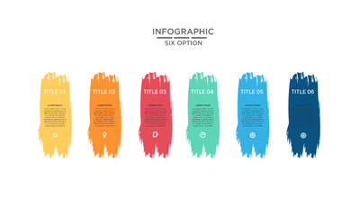Infographic template with six colorful brush stroke options for data visualization.