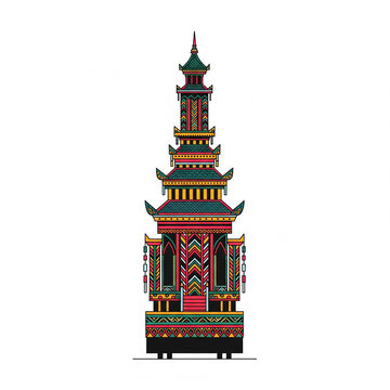  Flat icon illustration of Tabuik Pariaman float, tall decorated tower with ornaments, Minangkabau culture festival