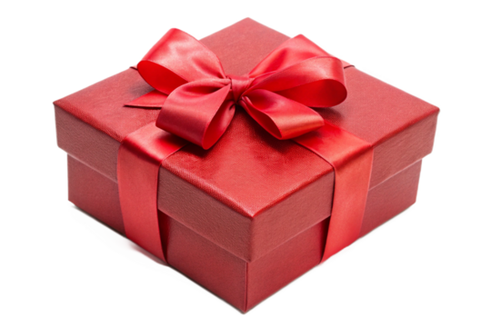 A vibrant red gift box tied with a luxurious satin bow perfect for any occasion transparent background