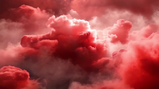 Stunning dramatic red clouds in colorful sky with soft light creating surreal atmospheric weather background