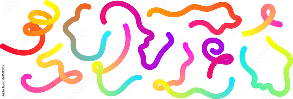 Poster geometric 3d shapes with rainbow doodle element in abstract graphic.