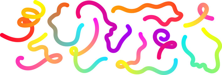 Geometric 3d shapes with rainbow doodle element in abstract graphic.