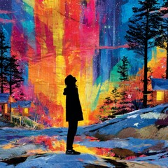 Obraz premium Magical illusion of a colorful aurora silhouette enchanted landscape digital art dreamlike environment artistic viewpoint