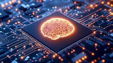 Glowing Brain Integrated Circuit Abstract Representation of Artificial Intelligence and Neural Networks