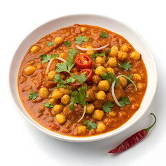 A flavorful plate of chana masala, featuring tender chickpeas simmered in a rich, spiced gravy a classic